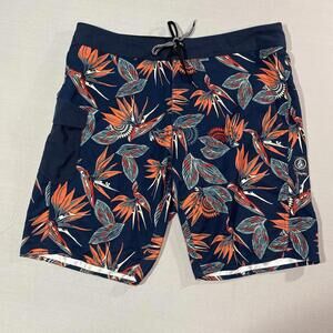 Volcom Boardshorts Mens 38 Blue Floral All Over Drawstring Cargo Pocket